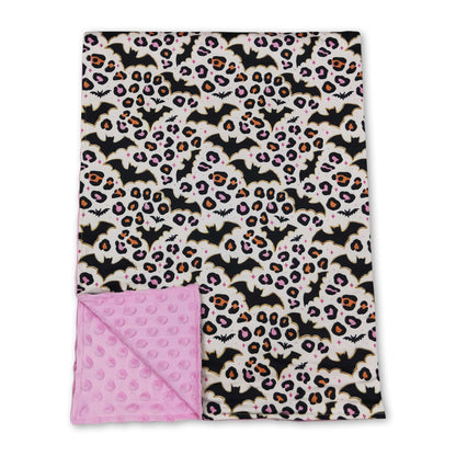 Pink leopard print Halloween baby blanket by Mini Rodeo, featuring soft fabric and playful design for girls.