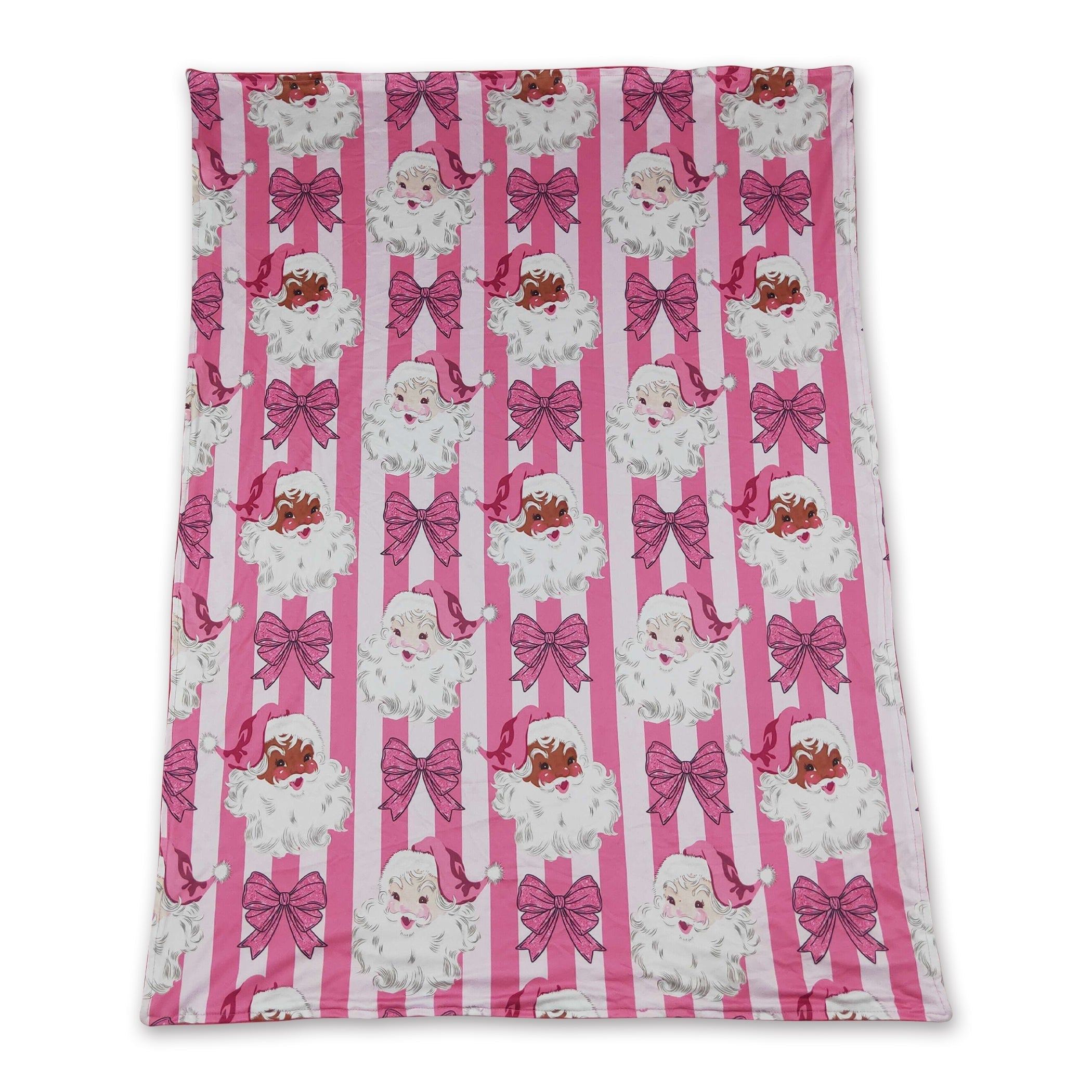 Pink bow stripe santa baby girls Christmas blanket