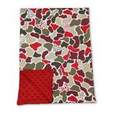 Soft gingerbread Santa camo blanket for babies and kids by Mini Rodeo, featuring festive Christmas holiday design.