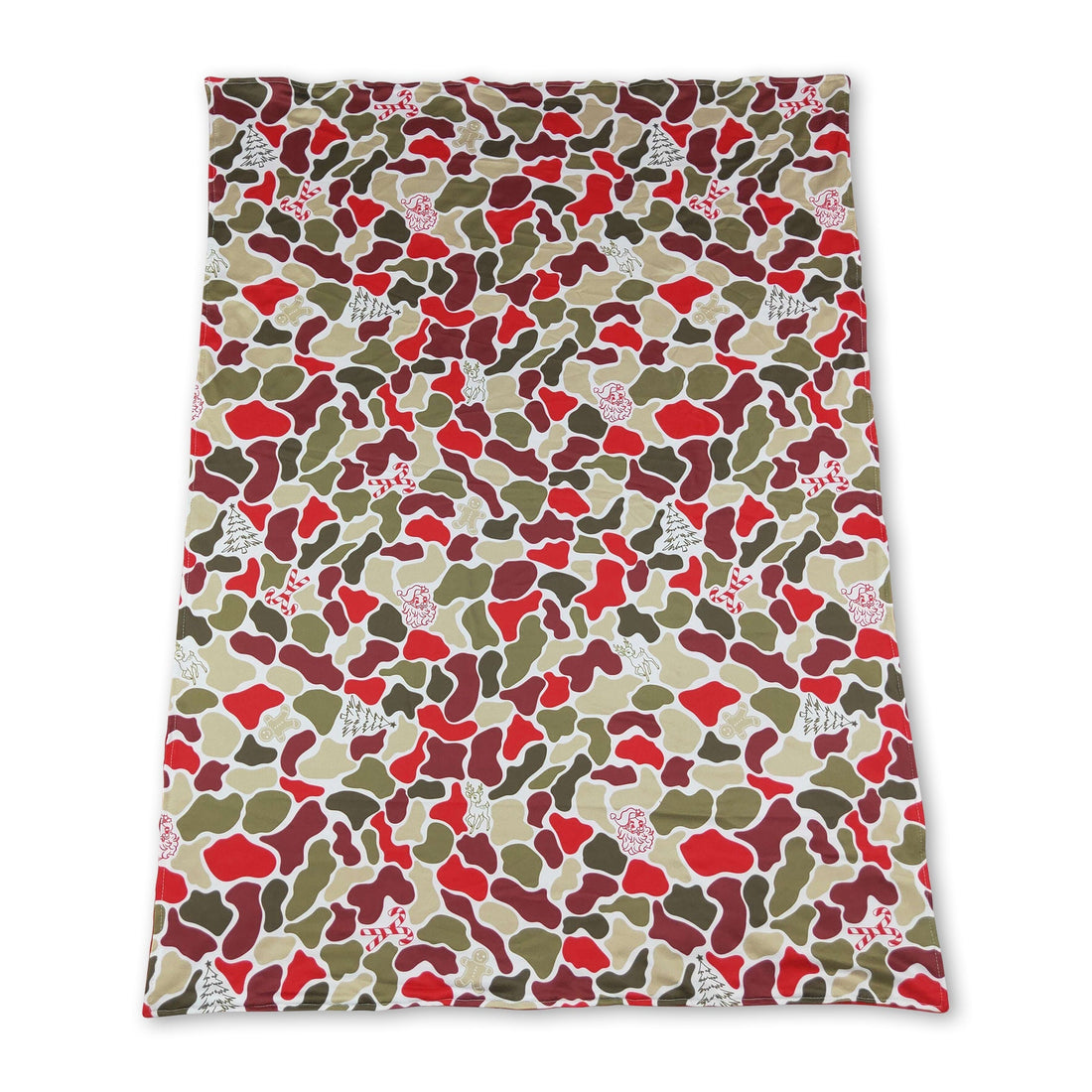 Mini Rodeo gingerbread Santa camo baby blanket for kids, featuring festive Christmas design with cozy soft fabric.
