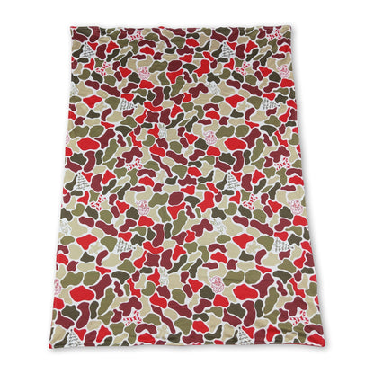 Mini Rodeo gingerbread Santa camo baby blanket for kids, featuring festive Christmas design with cozy soft fabric.