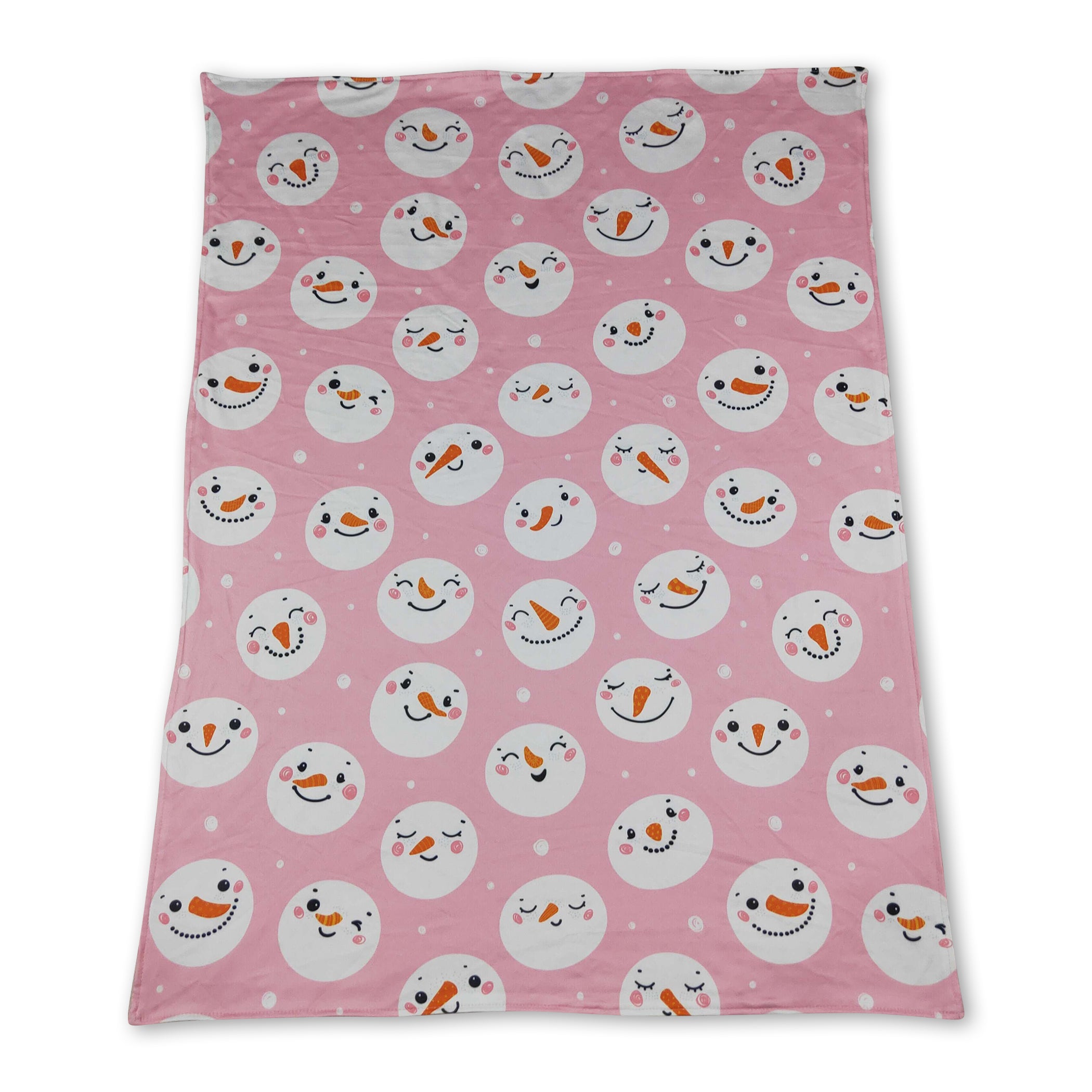 Snowman pink minky dots baby girl blanket