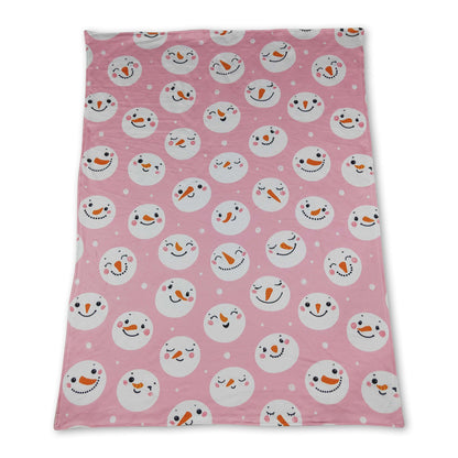 Snowman pink minky dots baby girl blanket