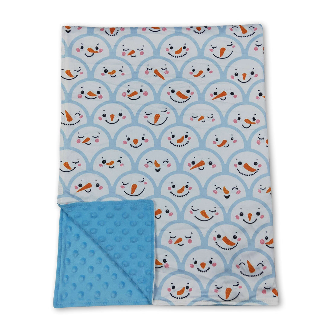 Snowman light blue minky dots baby boy blanket