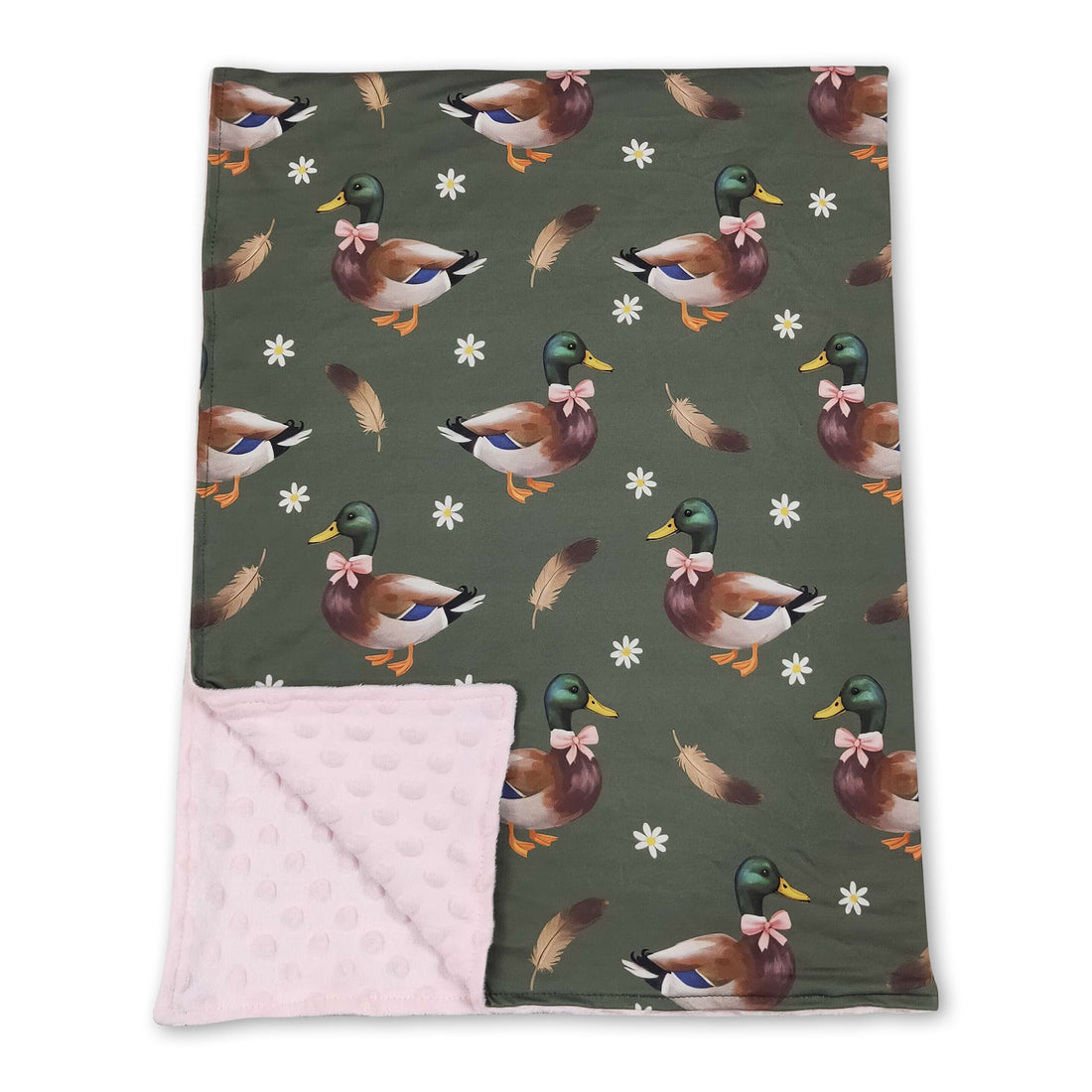 Duck bow floral pink hunting baby girls blanket