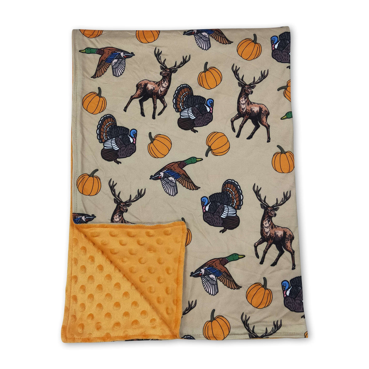 Deer duck turkey pumpkin baby boy fall blanket