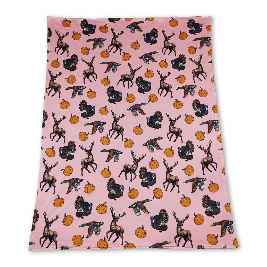 Deer duck turkey pumpkin baby girl fall blanket