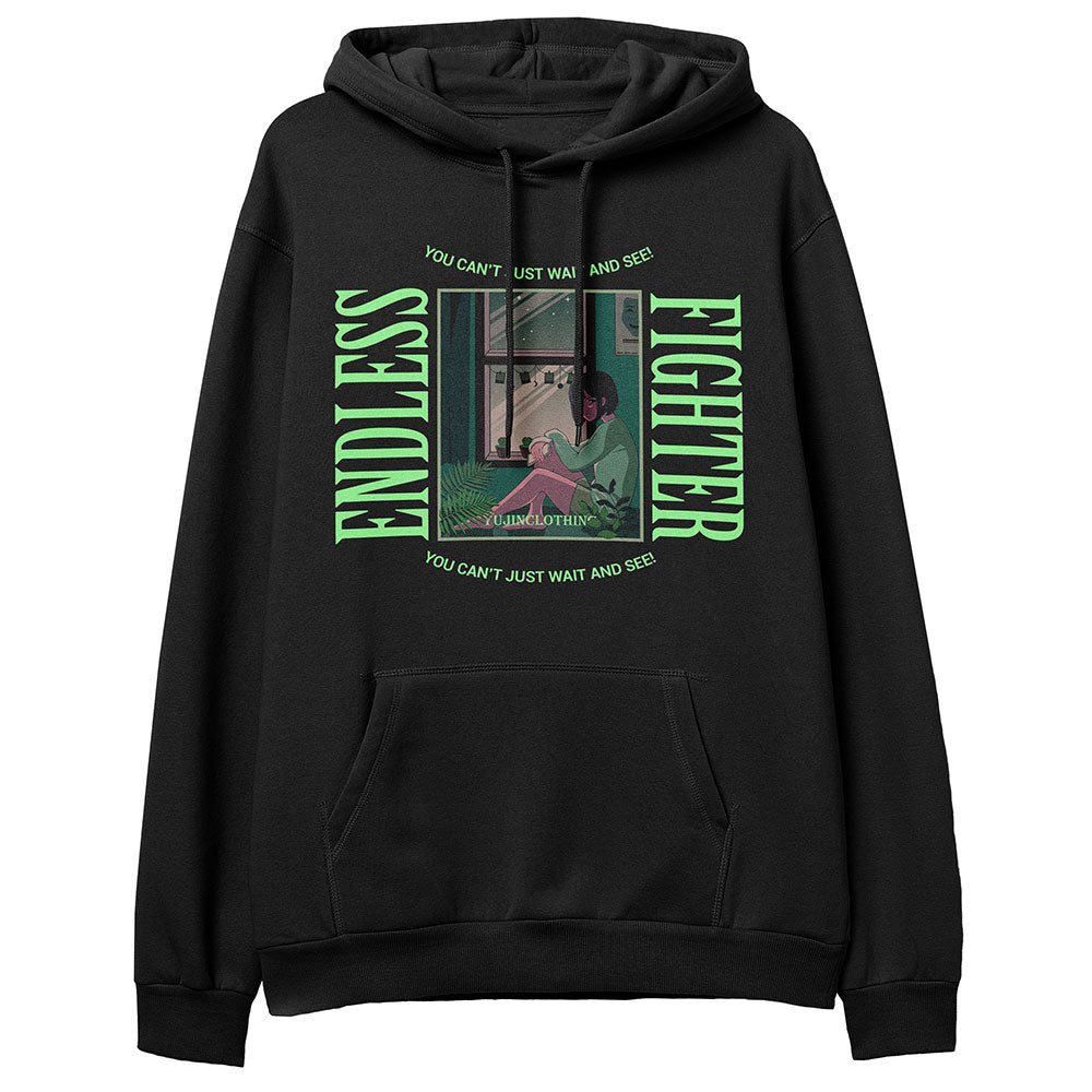Yūjin Clothing Endless Fighter Hoodie featuring a stylish design, soft fabric, and a comfortable fit for casual wear.