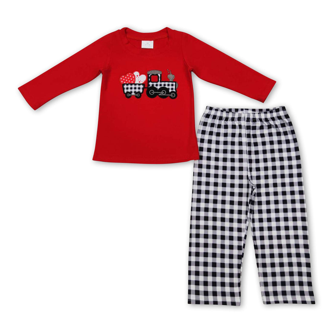 Red plaid truck heart embroidery kids boy valentine&