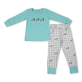 Kids boys long sleeve plaid pants and duck embroidery top set by Mini Rodeo, comfortable pajamas for boys.