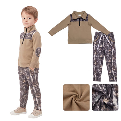 Long sleeves zipper pullover leaves pants boys outfits