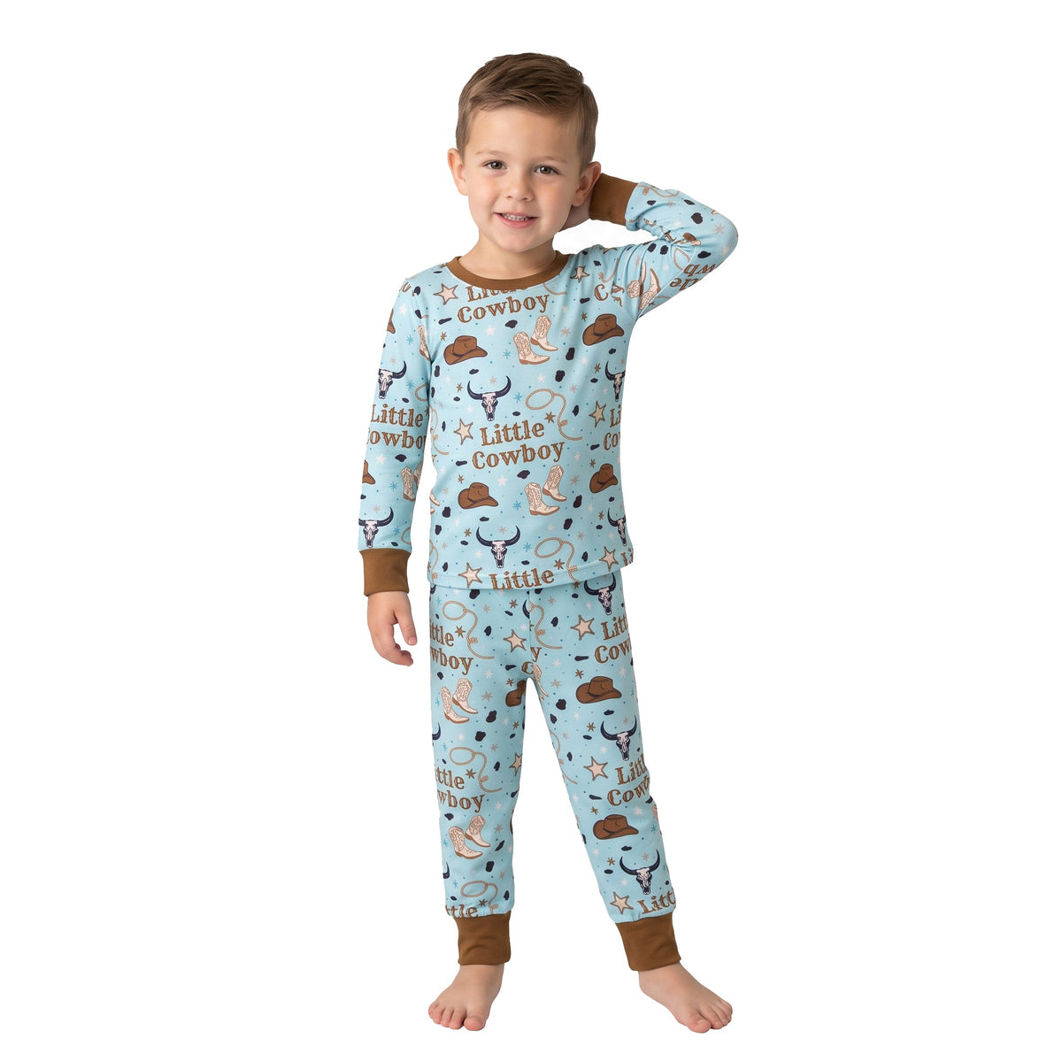 Long sleeves little cowboy bull skull kids boys western outfit