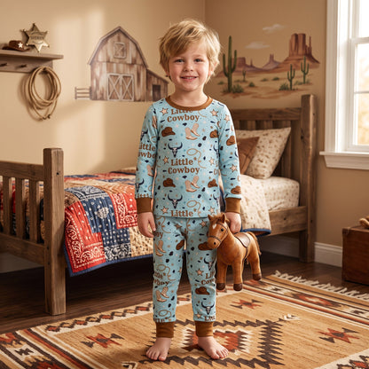 Long sleeves little cowboy bull skull kids boys western outfit