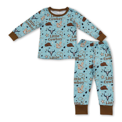 Long sleeves little cowboy bull skull kids boys western outfit
