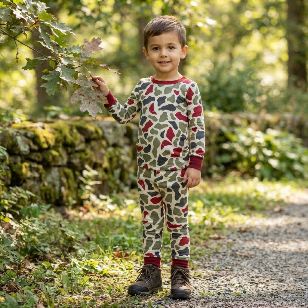Long sleeves camo santa kids boys Christmas pajamas