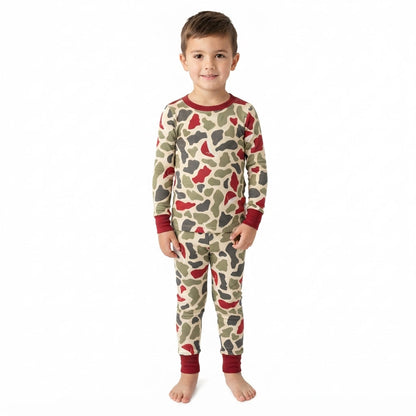 Long sleeves camo santa kids boys Christmas pajamas