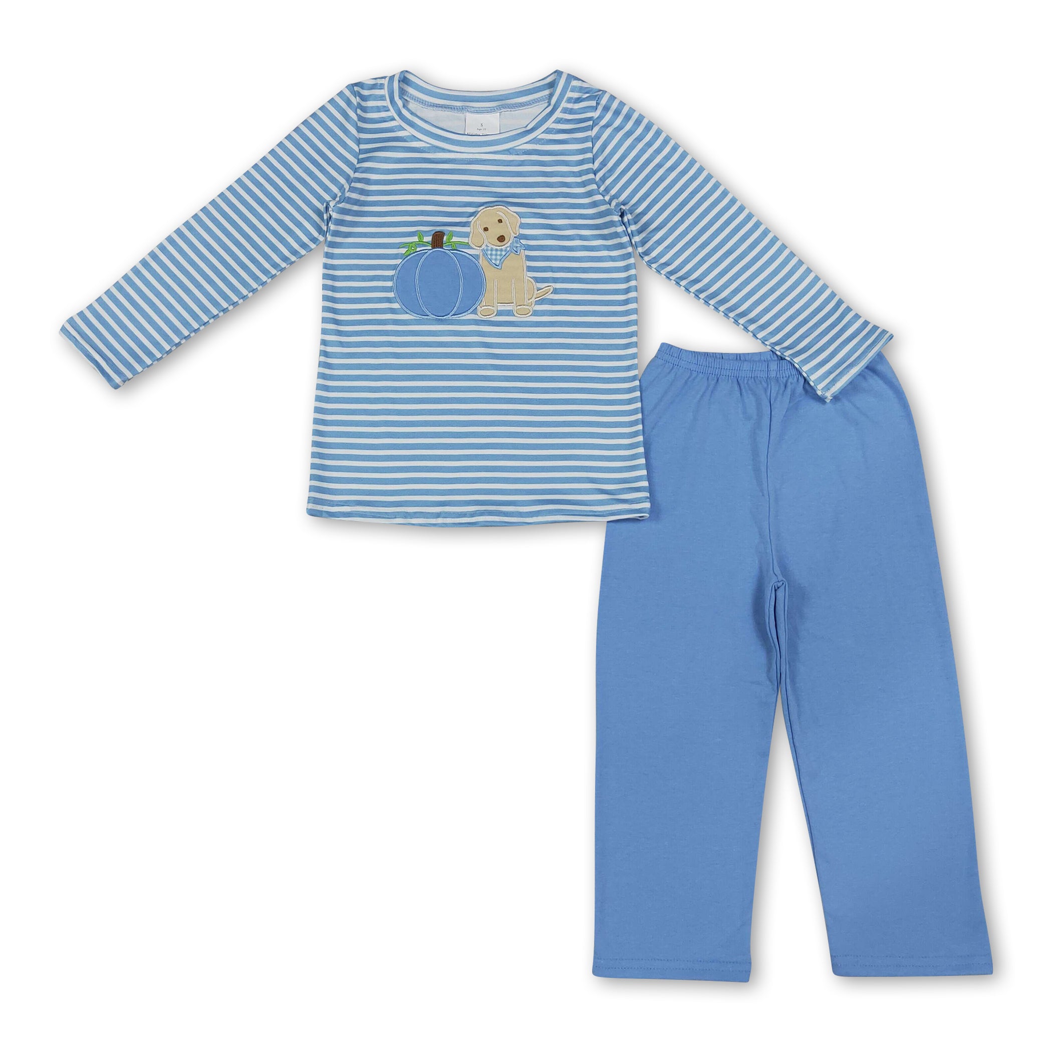 Stripe dog pumpkin embroidery boys fall clothes
