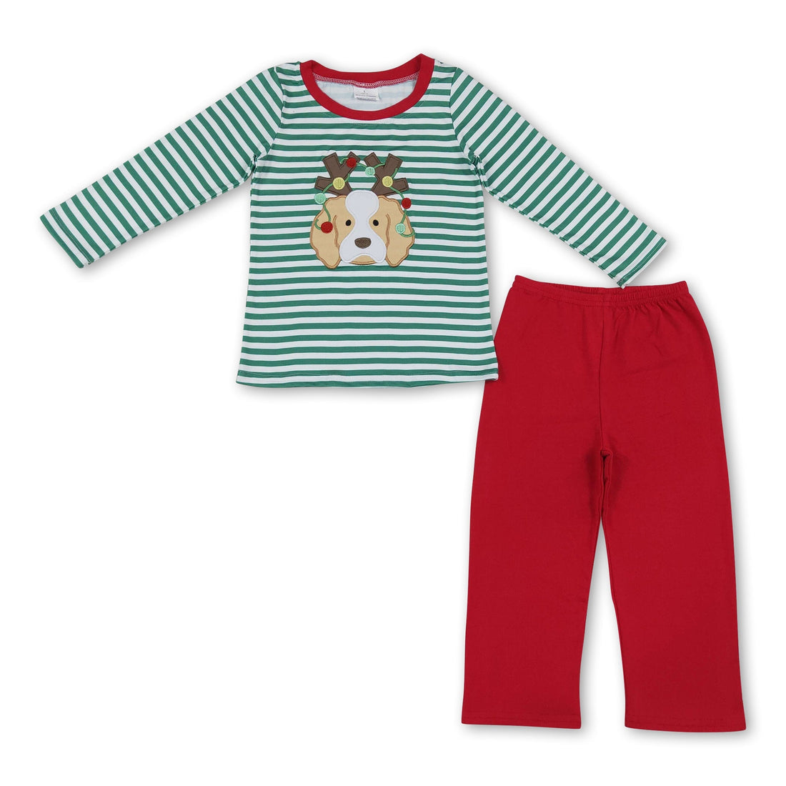 Stripe dog Christmas lighting embroidery boys outfits