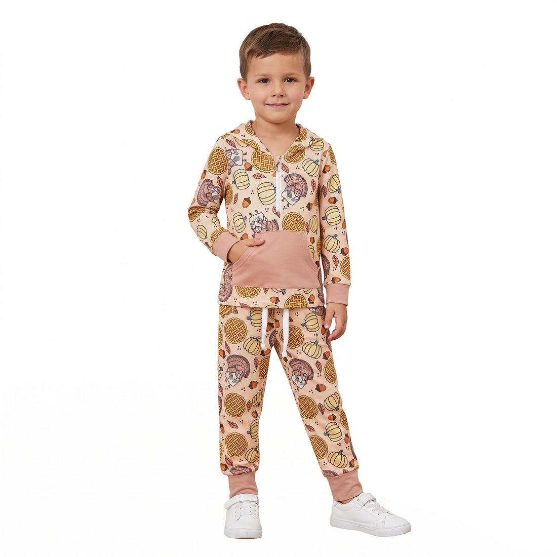 Pumpkin turkey hoodie pants girls Thanksgiving outfits
