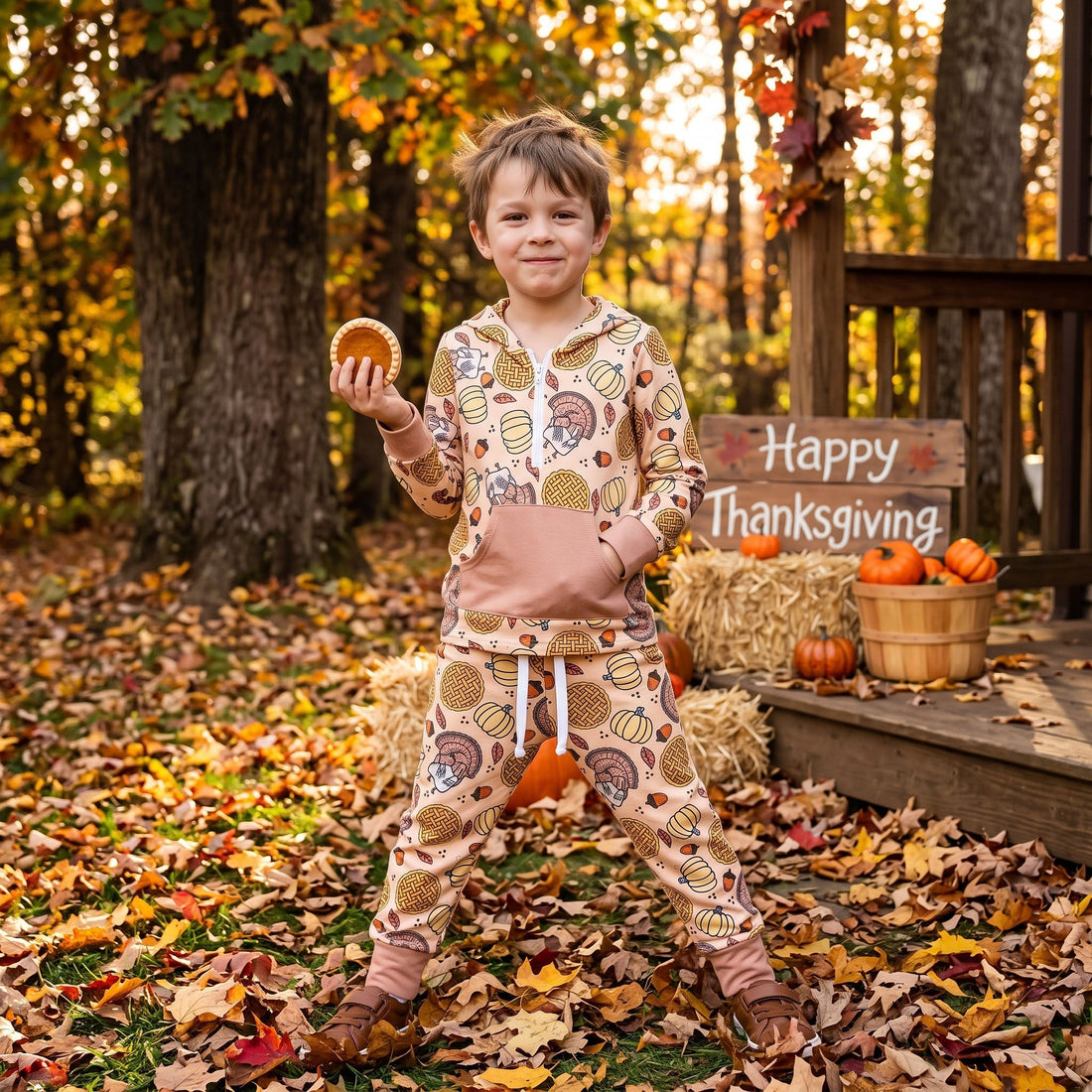 Pumpkin turkey hoodie pants girls Thanksgiving outfits