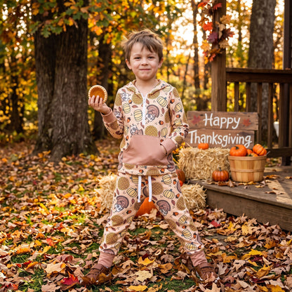 Pumpkin turkey hoodie pants girls Thanksgiving outfits