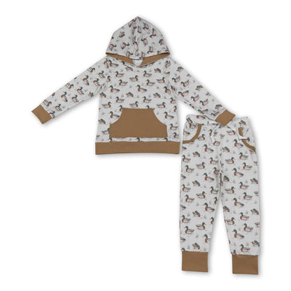 Long sleeves pocket duck hoodie pants boy hunting set