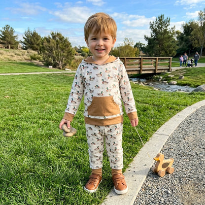 Long sleeves pocket duck hoodie pants boy hunting set