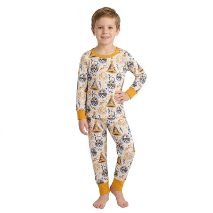 Long sleeves top pants boys Happy New Year pajamas set