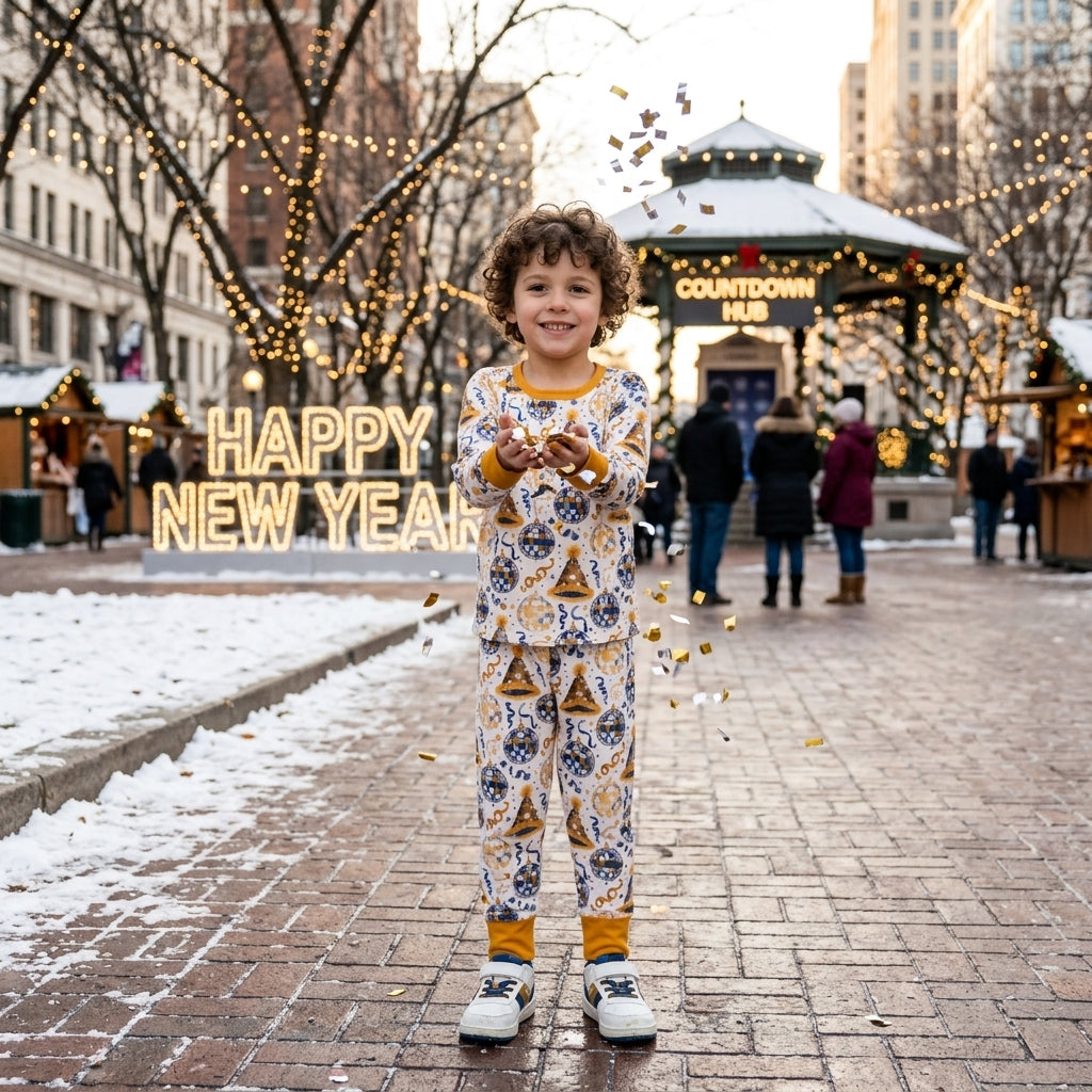 Long sleeves top pants boys Happy New Year pajamas set