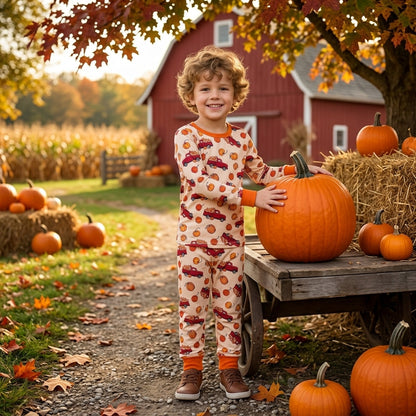 Long sleeves pumpkin truck kids pajamas set