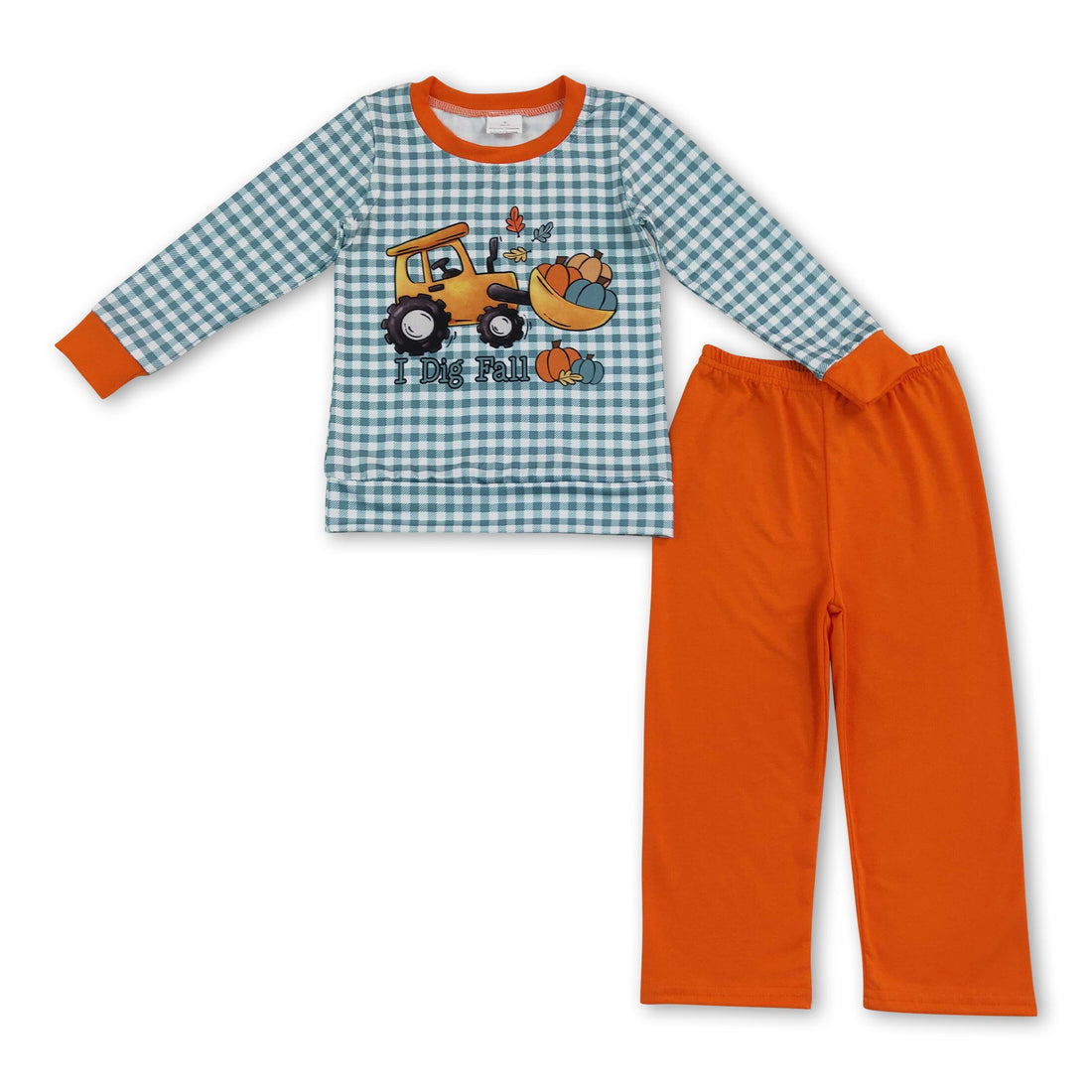 I dig fall pumpkin plaid top pants boys clothing set