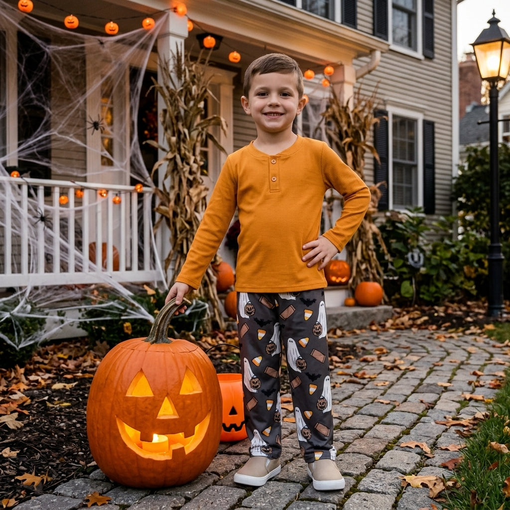 Cotton top ghost candy corn pants boys Halloween set