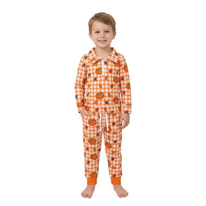 Plaid pumpkin leaves pullover pants kids boys fall outfits