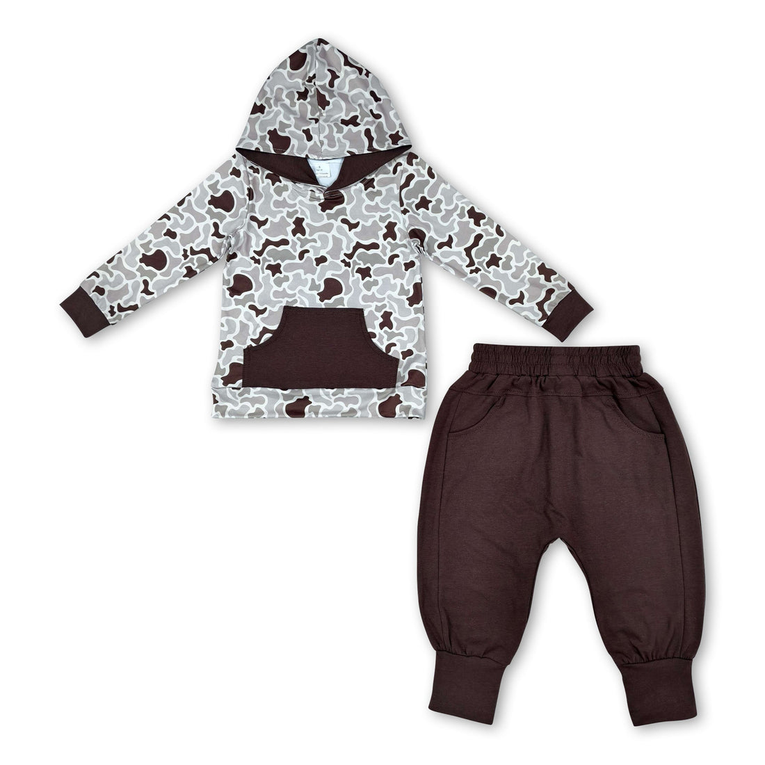 Long sleeves camo hoodie brown pants kids boys clothing