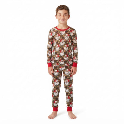 Long sleeves camo santa top pants boys Christmas outfits