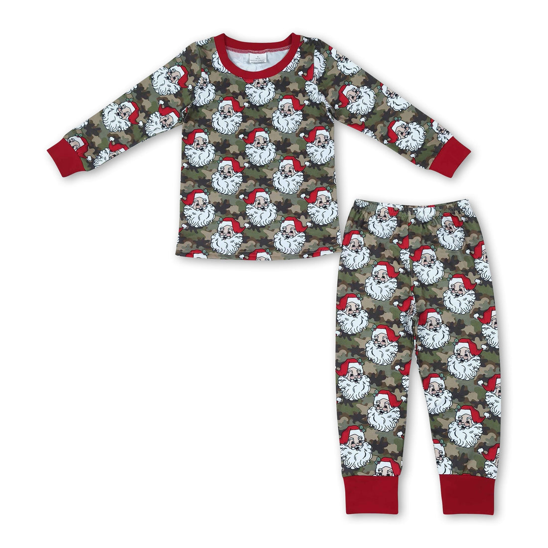 Long sleeves camo santa top pants boys Christmas outfits