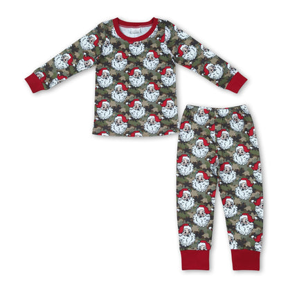 Long sleeves camo santa top pants boys Christmas outfits