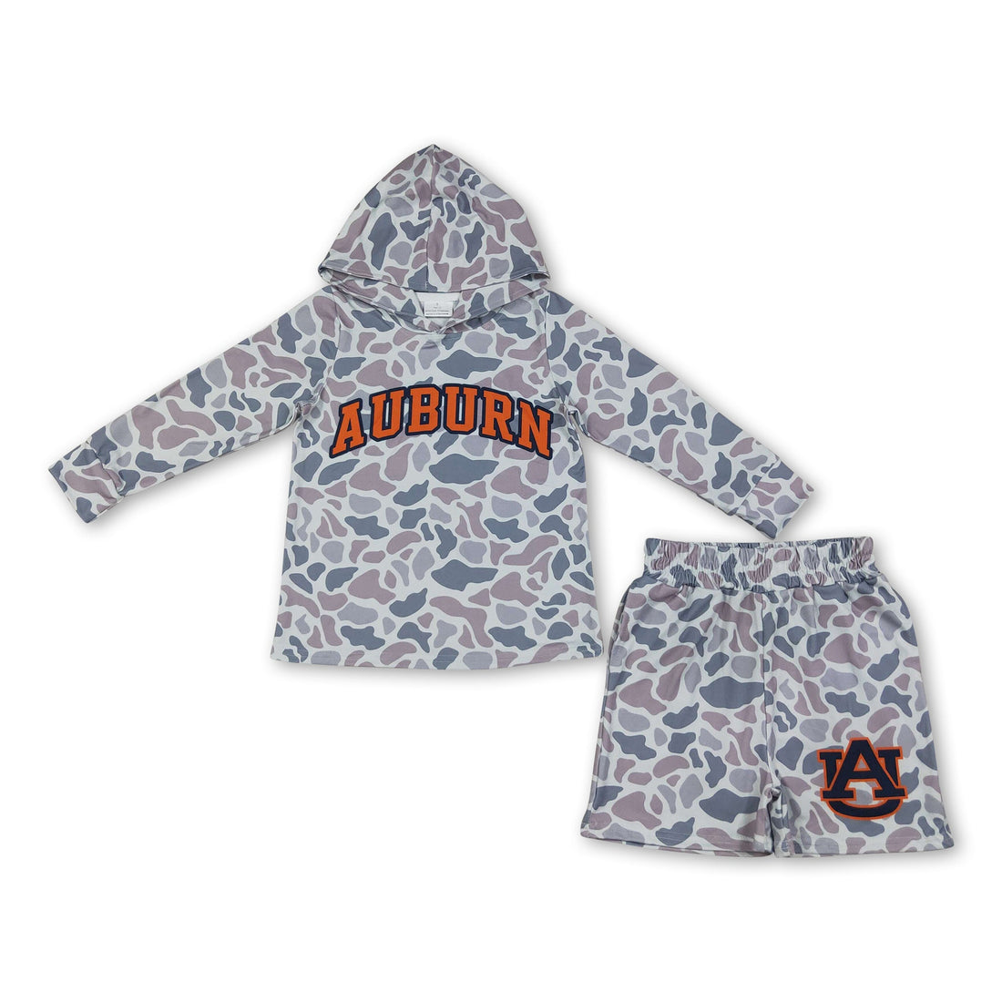 Long sleeves grey camo A U hoodie shorts boys team outfits