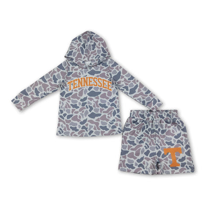 Long sleeves grey camo orange T hoodie shorts boys team outfits