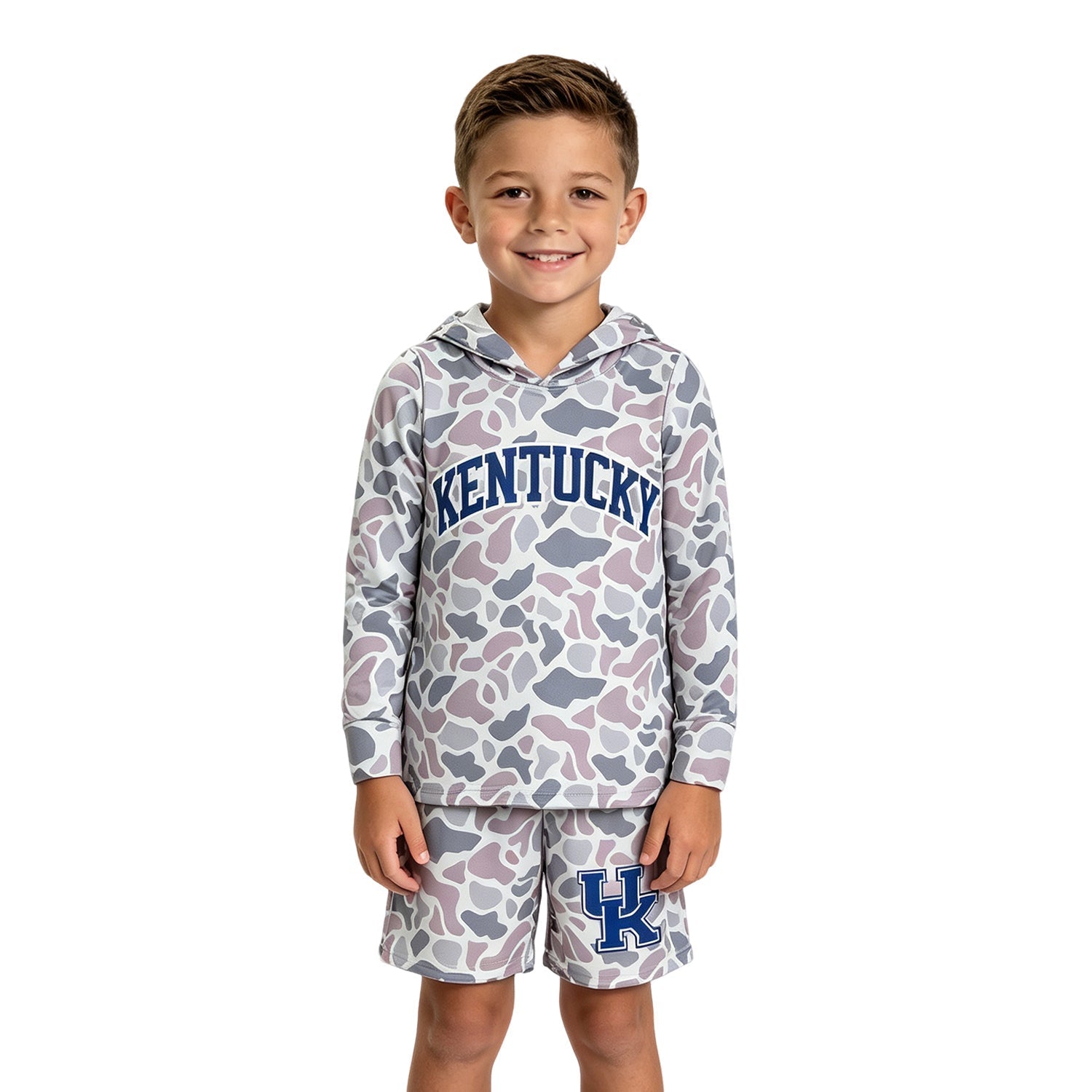 Long sleeves grey camo U K hoodie shorts boys team outfits