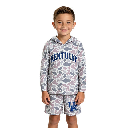 Long sleeves grey camo U K hoodie shorts boys team outfits