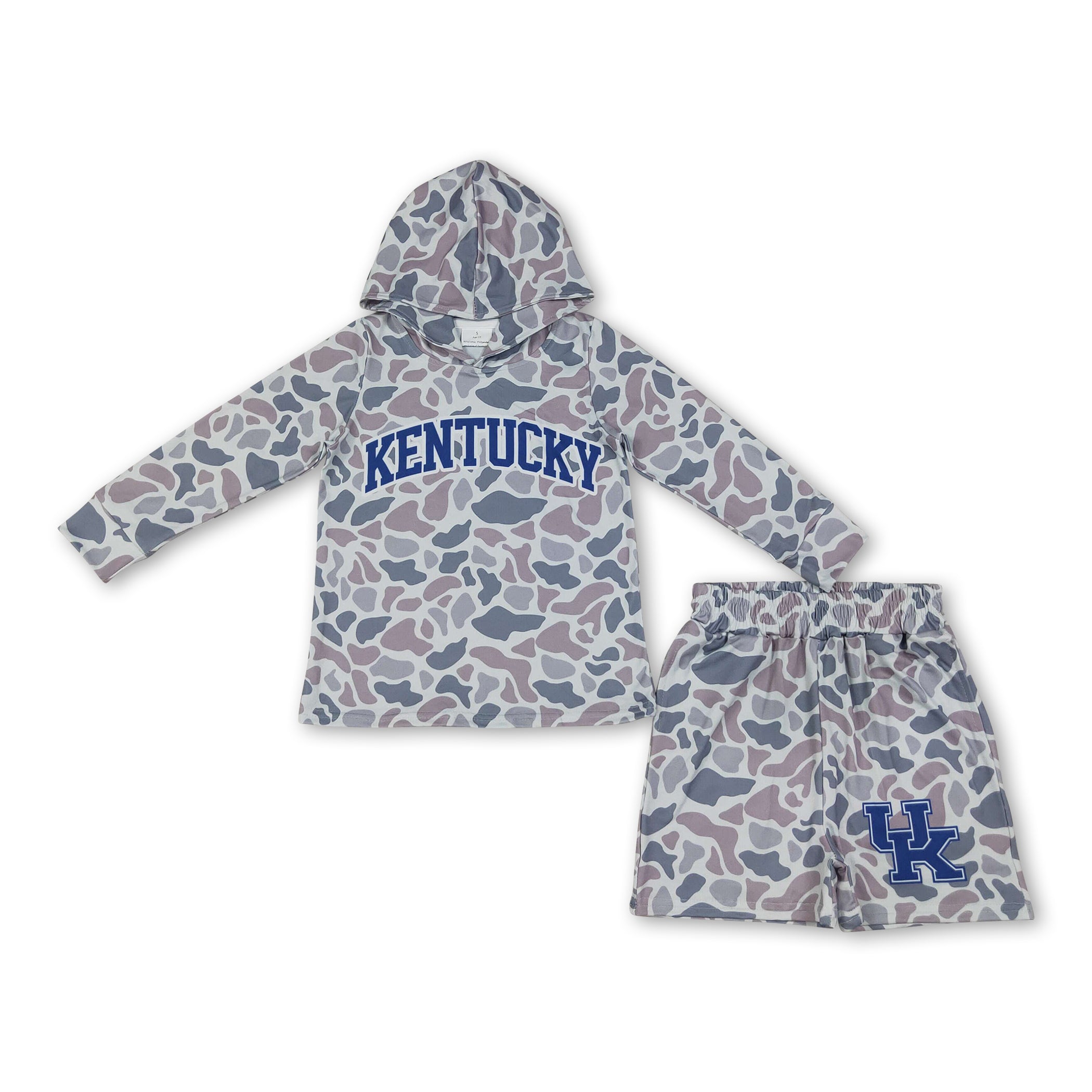 Long sleeves grey camo U K hoodie shorts boys team outfits