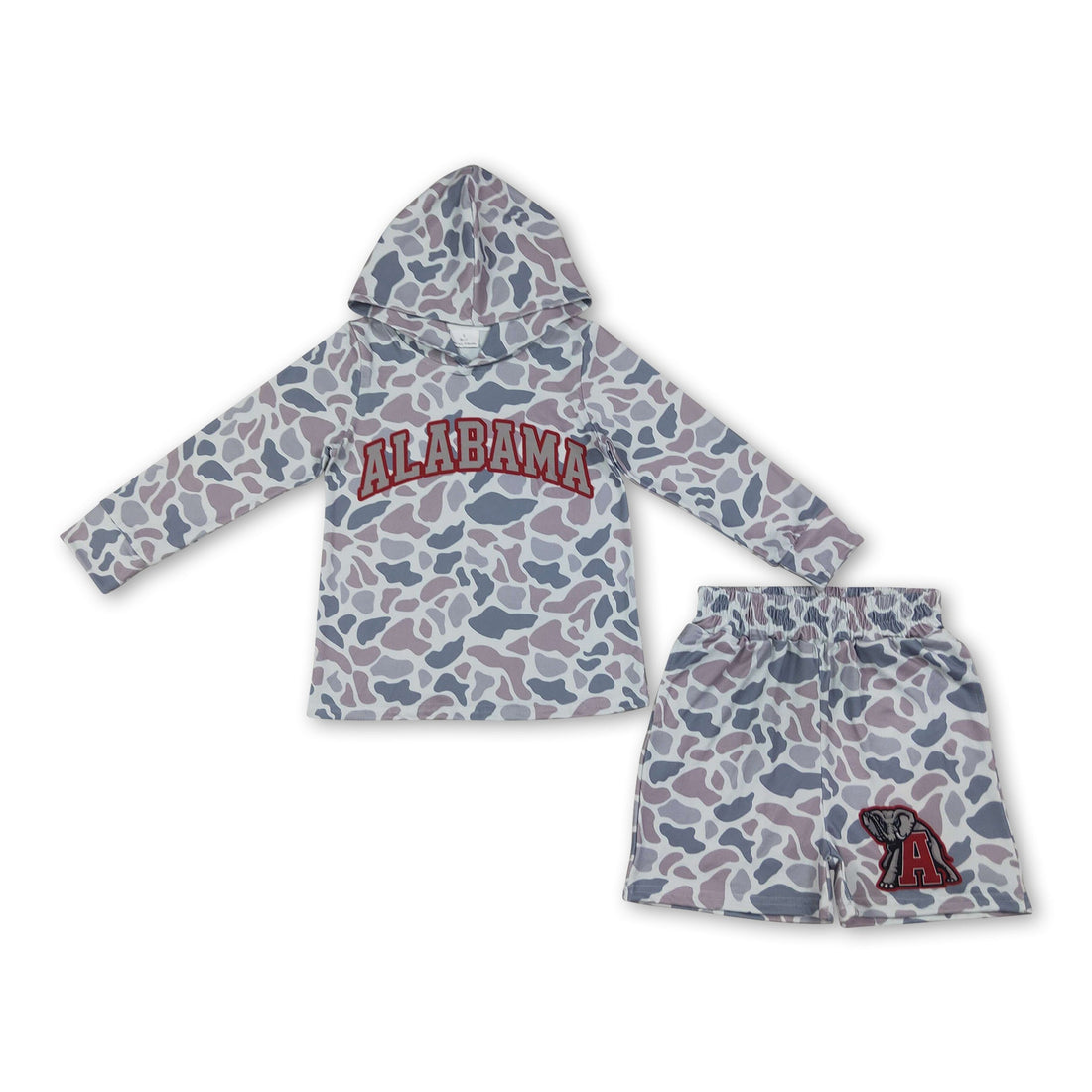 Long sleeves grey camo hoodie elephant shorts boys team outfits