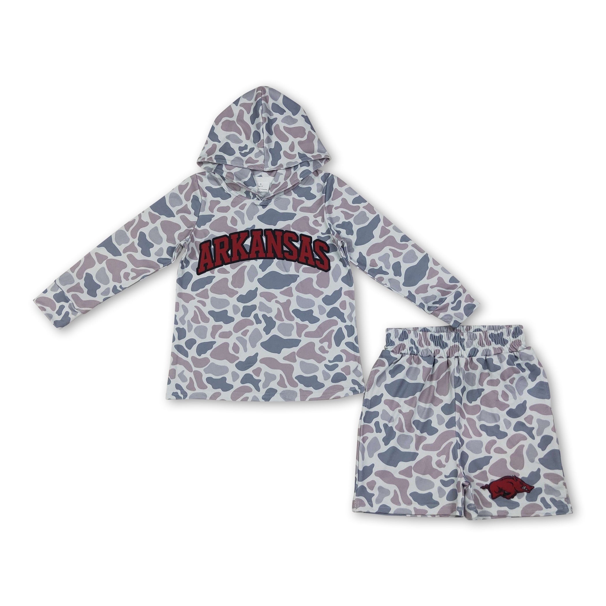 Long sleeves grey camo hoodie hog shorts boys team outfits