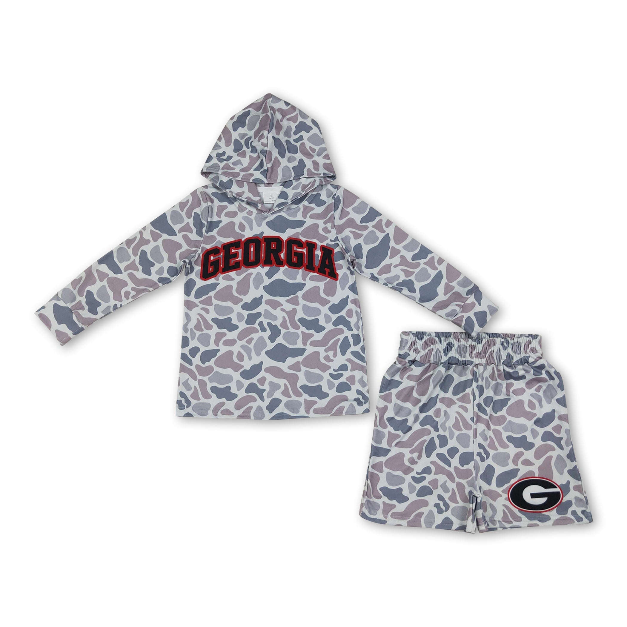 Long sleeves grey camo G hoodie shorts boys team outfits
