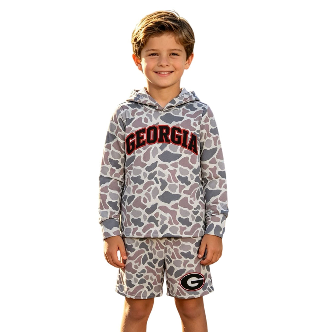 Long sleeves grey camo G hoodie shorts boys team outfits