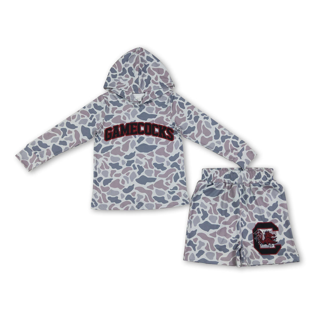 Long sleeves grey camo hoodie C shorts boys team outfits