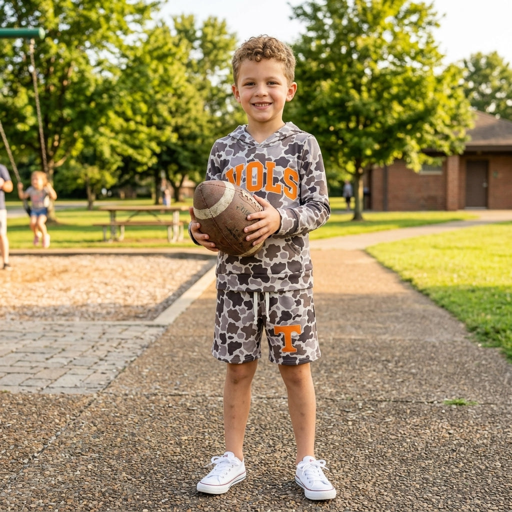 Long sleeves camo orange T hoodie shorts boys team outfits