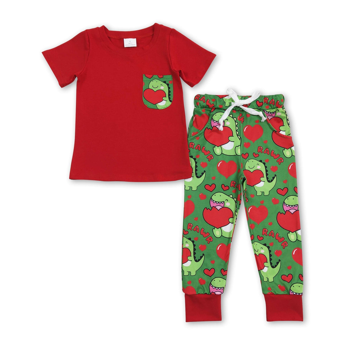Rawr heart dinosaur pocket top pants boy Valentine&