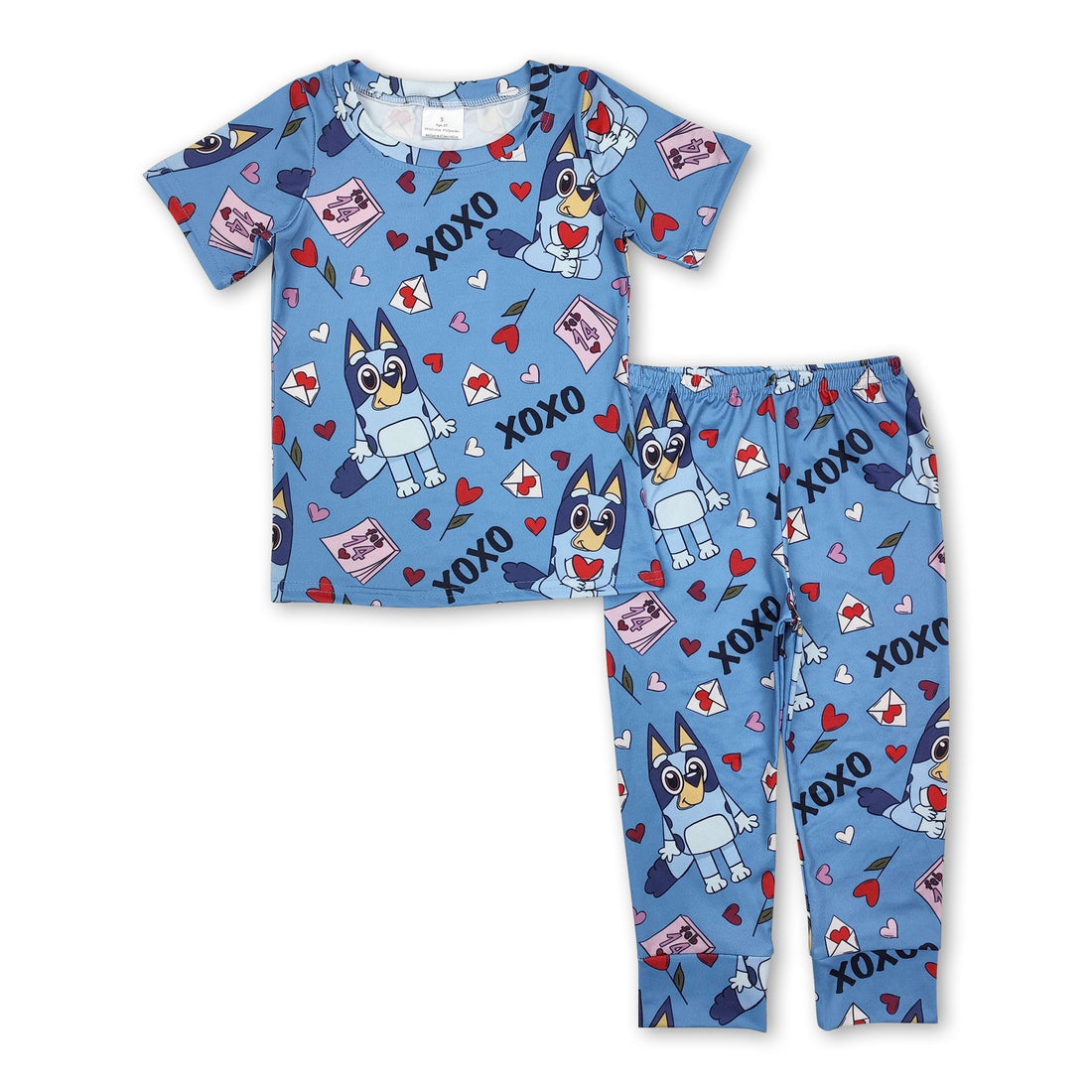 Blue short sleeves dog heart baby kids valentine&
